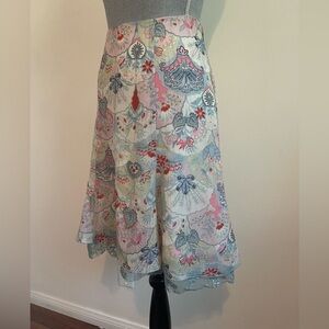 C.C.Outlaw Floral Midi  Skirt with Lace Details on the Bottom.Size Medium